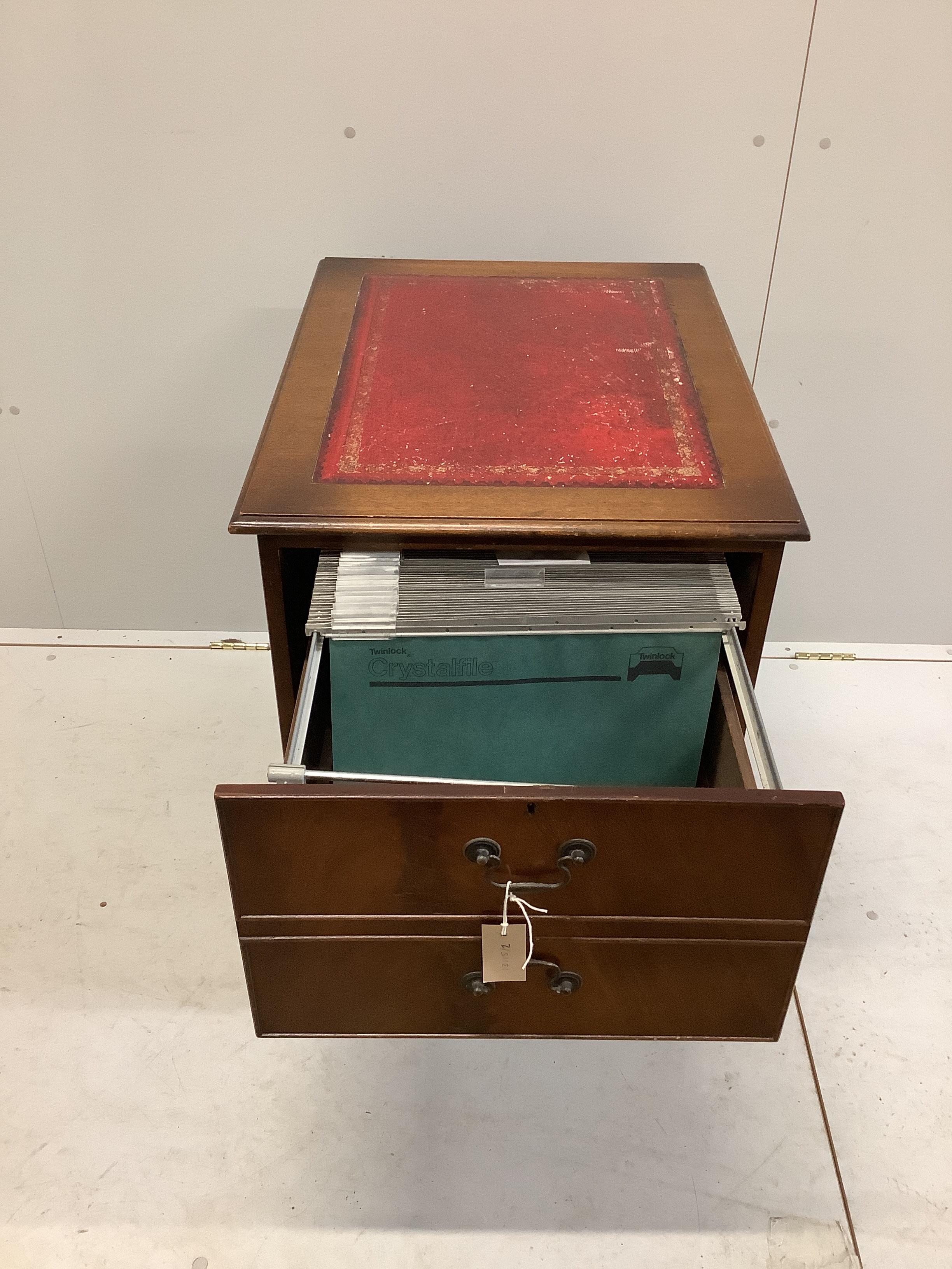 A reproduction George III style mahogany two drawer filing chest, width 54cm, depth 68cm, height 76cm